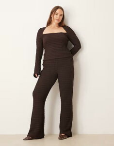 �G�C�\�X ���f�B�[�X �{�g���X �J�W���A���p���c �n�C�E�G�X�g ASOS Curve ASOS DESIGN Curve high waistextu red flare pants in chocolate - part of a set Brown �u���E��
