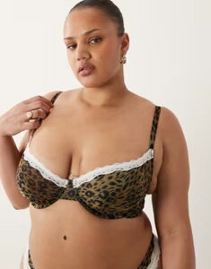 �G�C�\�X ���f�B�[�X �A���_�[�E�F�A �u���W���[ �v�����g ���b�V�� �V�A�[ ���[�X ASOS Curve ASOS DESIGN Curve Savannah sheer mesh leopard print underwire bra with cream lace LEOPARD �A�j�}��