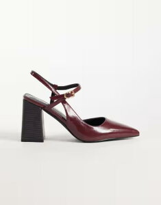 ���C�h ���f�B�[�X �V���[�Y �q�[�� RAID Merrill block heeled slingback shoes with pointed toes Burgundy pu �o�[�K���f�B