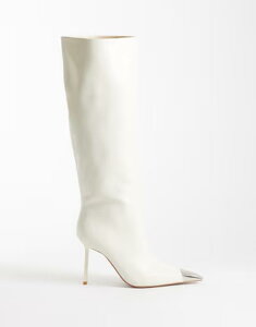 �p�u���b�N�f�U�C�A ���f�B�[�X �V���[�Y �u�[�c�E���C���u�[�c �q�[�� Public Desire Radiate stiletto heeled knee boots with pointed metal toes in cream �N���[��