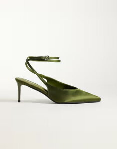 �V�~ ���f�B�[�X �V���[�Y �p���v�X �T�e�� �q�[�� SIMMI Shoesimmi London Wide Fit Sonika tie leg heeled pumps in olive satin Olive satin �I���[�u