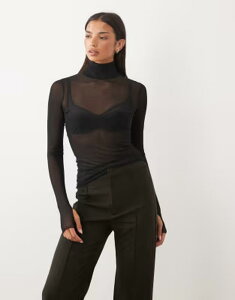 �G�[�G�t�A�[���G�� ���f�B�[�X �g�b�v�X T�V���c �n�C�l�b�N ���b�V�� AFRM Zadie meshigh neck long sleeve top Black �u���b�N