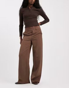 �I�u�W�F�N�g ���f�B�[�X �{�g���X �J�W���A���p���c ���C�h���b�O Object wide leg tailo red pants in light brown melange - part of a set CARAFE MELANGE �u���E��