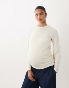 �}�}���C�V�A�X ���f�B�[�X �g�b�v�X T�V���c �M���U�[ �}�^�j�e�B Mama.licious Mamalicious Maternity long sleeve ruchedetailing t-shirt in cream Birch �N���[��