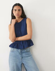 �~�X�Z���t�t���b�W ���f�B�[�X �g�b�v�X �V���c ���u�j�b�g Misselfridge soft rib knit button up tank top with peplum hem - part of a set navy �l�C�r�[