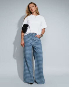 �G�C�\�X ���f�B�[�X �{�g���X �f�j���p���c ���C�h���b�O �W�[���Y ASOS DESIGN houndstooth detail wide leg jeans Bleach wash blue �u���[