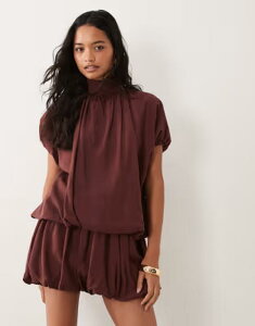 �G�C�\�X ���f�B�[�X �g�b�v�X �����s�[�X �n�C�l�b�N �~�j ASOS DESIGN high neck mini dress with bubble hem in chocolate brown �u���E��