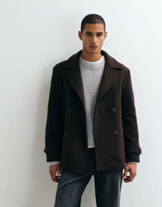 �X���[�h�x�A �����Y �A�E�^�[ �R�[�g �E�[�� �W���P�b�g Threadbare faux wool double breasted jacket in chocolate brown �u���E��