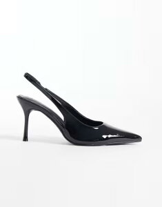 �V�~ ���f�B�[�X �V���[�Y �p���v�X �q�[�� SIMMI Shoesimmi London Lirien pointed toe slingback heeled pumps crinkle PU BLACK PATENT �u���b�N