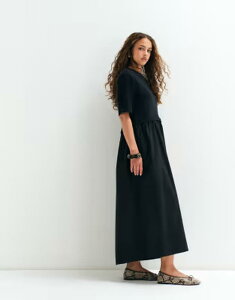 �G�C�\�X ���f�B�[�X �g�b�v�X �����s�[�X �~�f�B T�V���c �W���[�W�[ ASOS DESIGN ASOS ADAPTIVE jersey hybrid T-shirt midi dress Black �u���b�N