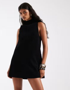 �G�C�\�X ���f�B�[�X �g�b�v�X �����s�[�X�^���h�l�b�N �~�j �m�[�X���[�u ASOS DESIGN sleeveless funnel neck cord mini dress Black �u���b�N