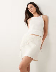 ���B�� ���f�B�[�X �{�g���X�J�[�g �~�j �T�e�� VILA satin mini skirt with detachable waist scarf in cream BIRCH �N���[��