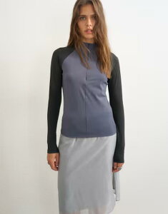 �g�b�v�V���b�v ���f�B�[�X �g�b�v�X T�V���c �n�[�t�W�b�v Topshop techy long sleeve quarter zip top NAVY �l�C�r�[