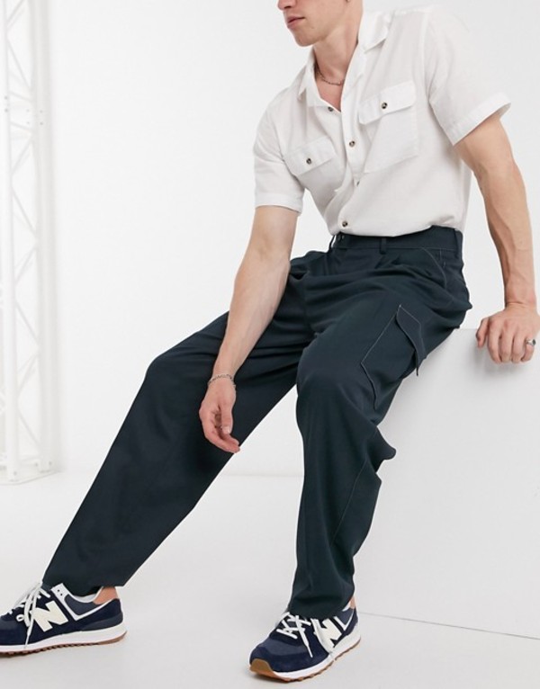 楽天市場 エイソス メンズ カジュアルパンツ ボトムス Asos Design High Waist Slim Cargo Smart Pants With Contrast Stitch Navy 即納特典付き Www Rachelli Com
