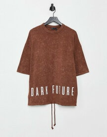 エイソス メンズ シャツ トップス ASOS Dark Future oversized t-shirt in brown with back print and drawcord Brown