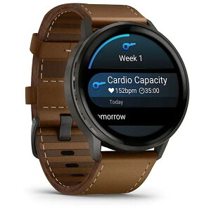 �K�[�~�� �����Y �A�N�Z�T���[ �r���v Garmin Venu 4 Sport Watch - 45mm Slate/ Black / Brown Leather �u���b�N