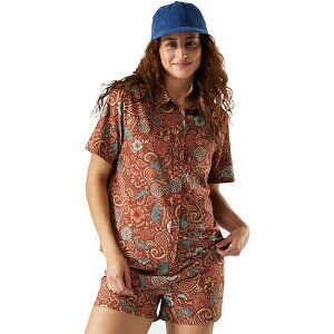 �X�}�[�g�E�[�� ���f�B�[�X �g�b�v�X T�V���c �{�^���_�E�� ���� �_�E�� Smartwool Everyday Short-Sleeve Button Down - Women's Burnt Sienna Paisley
