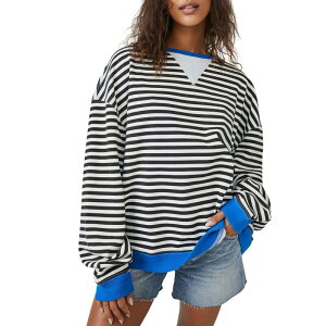 �t���[�s�[�v�� ���f�B�[�X �g�b�v�X T�V���c Free People Classic Striped Crew - Women's Black Combo �u���b�N