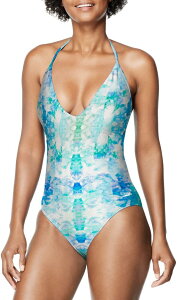 yz Xs[h fB[X ㉺Zbg  Speedo Women's V-Neck Halter One Piece Swimsuit Bright Cobalt