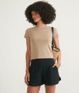 �}���[�� ���C���[ ���f�B�[�X �{�g���X �n�[�t�p���c�E�V���[�c Marine Layer Women's Cali Double Cloth Short Black �u���b�N