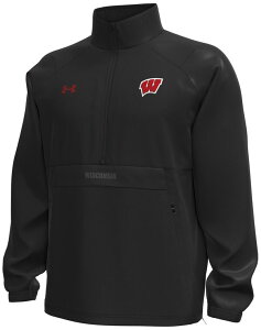A_[A[}[ Y AE^[ WPbgEu] Under Armour Men's Wisconsin Badgers Black 1/2-Zip Woven Anorak Jacket ubN
