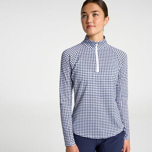 �E�H���^�[�w�[�Q�� ���f�B�[�X �g�b�v�X �V���c Walter Hagen Women's Performance 11 UV Suncover 1/4 Zip Tiny Gingham Navy �l�C�r�[