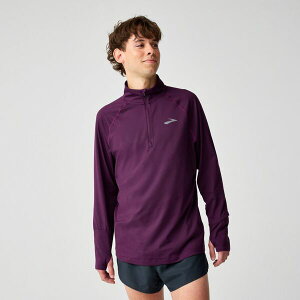 �u���b�N�X �����Y �g�b�v�X �V���c Brooks Men's Dash 3.0 1/4 Zip Shirt Burgundy Blaze �o�[�K���f�B