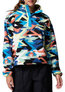 �R�����r�A ���f�B�[�X �g�b�v�X �V���c �v�����g �N���b�v�h �t���[�X Columbia Women's Helvetia II Printed Cropped Half Snap Fleece Pullover Compass Blue Reflections/Compass Blue �u���[