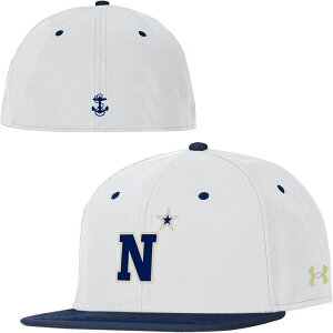 �A���_�[�A�[�}�[ ���f�B�[�X �A�N�Z�T���[ �X�q Under Armour Adult Navy Midshipmen White Aero True Baseball Fitted Hat NoColor �z���C�g