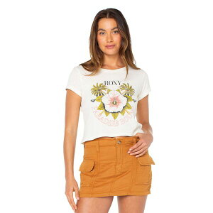 ���L�V�[ ���f�B�[�X �g�b�v�X T�V���c �O���t�B�b�N Roxy Women's In Bloom Crop Graphicshort Sleeve T-Shirt White �z���C�g