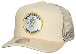 �~�b�`�F��&�l�X �����Y �A�N�Z�T���[ �X�q Mitchell & Ness Adult Milwaukee Brewers Cream Cooperstown Evergreen Adjustable Trucker Hat NoColor �N���[��