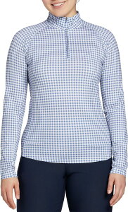 �E�H���^�[�w�[�Q�� ���f�B�[�X �g�b�v�X �V���c Walter Hagen Women's Performance 11 UV Suncover 1/4 Zip Tiny Ginghamid Blue �u���[