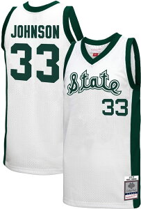 �~�b�`�F��&�l�X �����Y �g�b�v�X �V���c �W���[�W�[ Mitchell & Ness Men's Michigan State Spartans White Magic Johnson Authentic Throwback Basketball Jersey NoColor �z���C�g