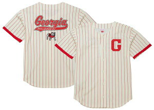 �~�b�`�F��&�l�X �����Y �g�b�v�X �V���c ���b�V�� �W���[�W�[ Mitchell & Ness Men's Georgia Bulldogs Cream Button Front On Campus Mesh Jersey NoColor �N���[��