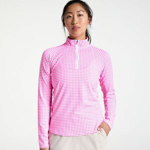 �E�H���^�[�w�[�Q�� ���f�B�[�X �g�b�v�X �V���c Walter Hagen Women's Performance 11 UV Suncover 1/4 Zip Tiny Gingham Fuego Pink �s���N