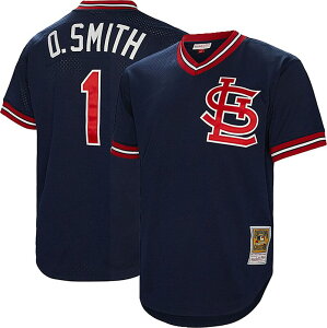 �~�b�`�F��&�l�X �����Y �g�b�v�X �V���c ���b�V�� �W���[�W�[ Mitchell & Ness Men's Ozzie Smith #1 Navy Cooperstown Alternate Mesh Batting Practice Jersey NoColor �l�C�r�[