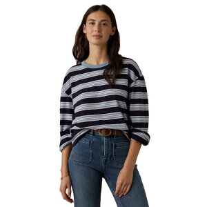 �t�@���e�B ���f�B�[�X �g�b�v�X T�V���c Faherty Women'sunwashed Long Sleeve Retro T-shirt Moonlitidal Stripe �X�g���C�v