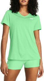 【送料無料】 アンダーアーマー レディース Tシャツ トップス Under Armour Women's Tech Twist V-Neck T-Shirt Matrix Green/White