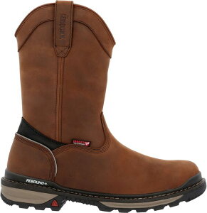 ���b�L�[ �����Y �V���[�Y �u�[�c�E���C���u�[�c Rocky Men's 10 Rams Horn Pull-On Waterproof Composite Toe Work Boots Crazy Horse Brown Oil Tan �u���E��