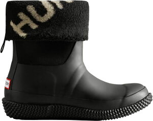 yz n^[ fB[X u[cECu[c V[Y Hunter Boots Women's Roll Top Logo Vegan Shearling Waterproof Boots Black/White