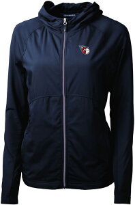 yz Jb^[AhobN fB[X WPbgEu] AE^[ Cutter & Buck Women's Cleveland Guardians Blue Eco Knit Hybrid Full Zip Jacket