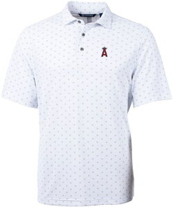 Jb^[AhobN Y gbvX |Vc vg Cutter & Buck Men's Los Angeles Angels White Virtueco Pique Tile Print Polo zCg