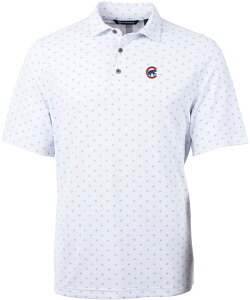 Jb^[AhobN Y gbvX |Vc vg Cutter & Buck Men's Chicago Cubs White Virtueco Pique Tile Print Polo zCg