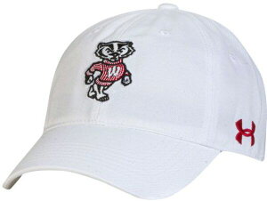 yz A_[A[}[ Y Xq ANZT[ Under Armour Men's Wisconsin Badgers White OTS Slouch Adjustable Hat