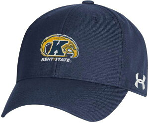yz A_[A[}[ Y Xq ANZT[ Under Armour Adult Kent State Golden Flashes Navy Blue Structured OTS Adjustable Hat
