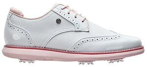 yz tbgWC fB[X Xj[J[ V[Y FootJoy Women's Wing Tip Traditions Spiked Golf Shoes White/Pink