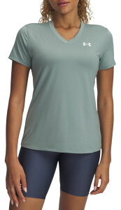 yz A_[A[}[ fB[X TVc gbvX Under Armour Women's Tech V-Neck Short Sleeve T-Shirt Silica Green/White