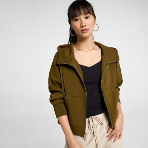 �L�����[ ���f�B�[�X �A�E�^�[ �W���P�b�g�E�u���]�� �X�L���[�o CALIA Women'soft Scuba Hooded Full Zip Darkhaki Olive �I���[�u