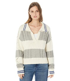 ラッキーブランド レディース ニット・セーター アウター Cable Stitch Collared Stripe Sweater Cream Grey Stri