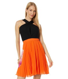 【送料無料】 テッドベーカー レディース ワンピース トップス Amariee Cross Front Pleated Dress with Knit Bodice Bright Orange